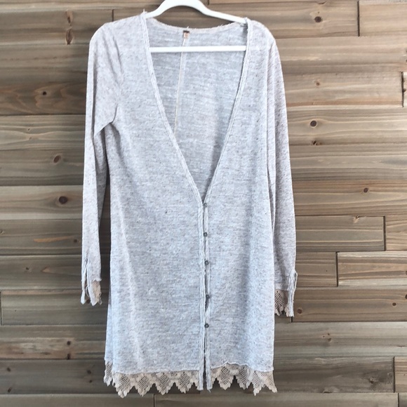 Free People Sweaters - Free People Oatmeal Lace Trim Cardigan Size M